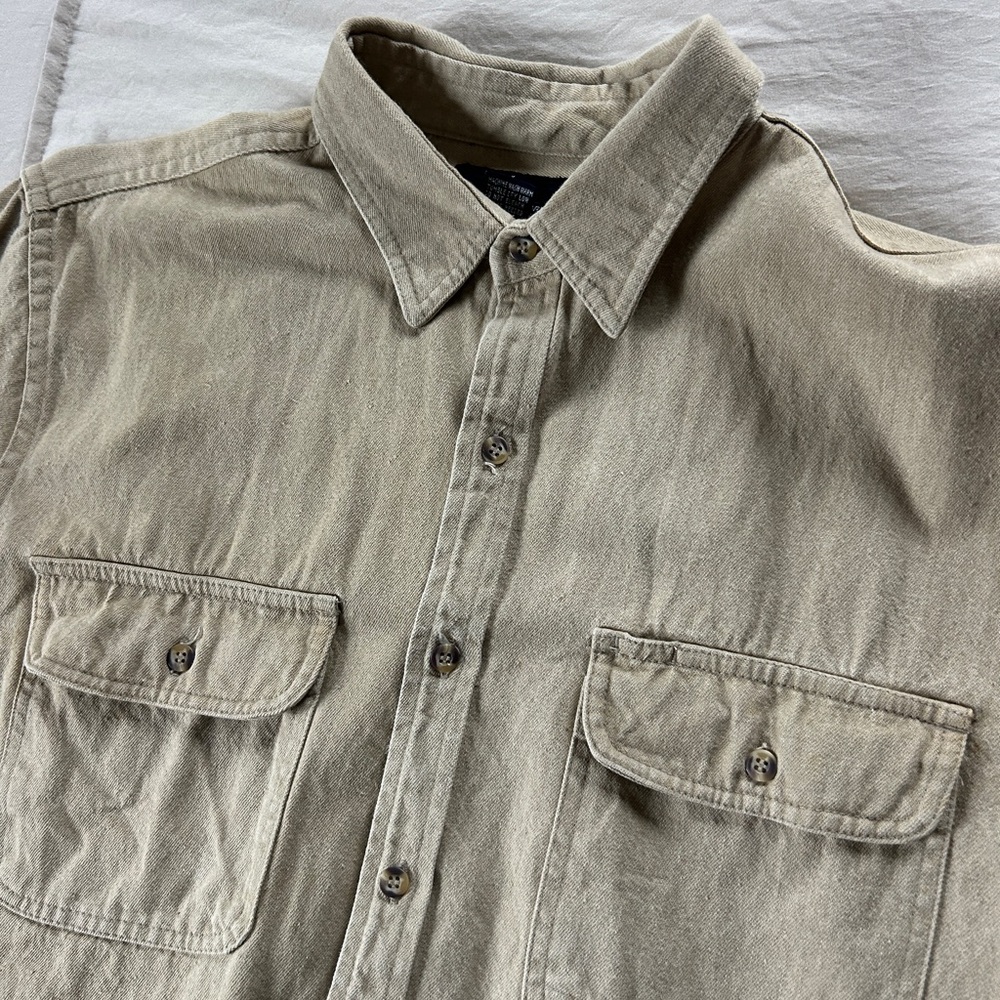 Sperry Top Sider Vintage Work Wear Beige Button-Up Shirt Used Quality Item Rare